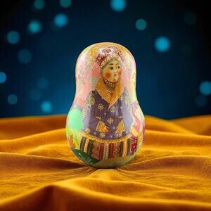 Signed Russian Hand Painted Musical Roly Poly Mother Child 1994 Figurine